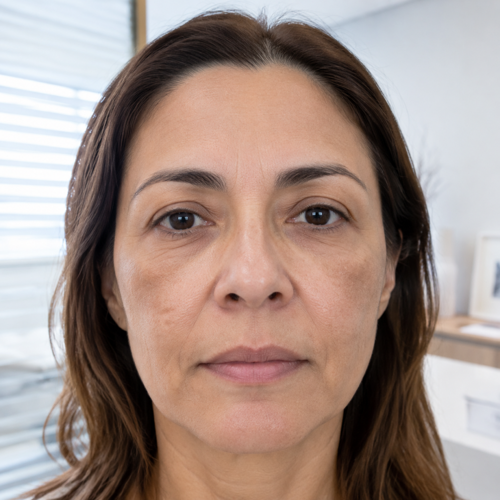 Paciente com melasma nas bochechas em avaliação dermatológica